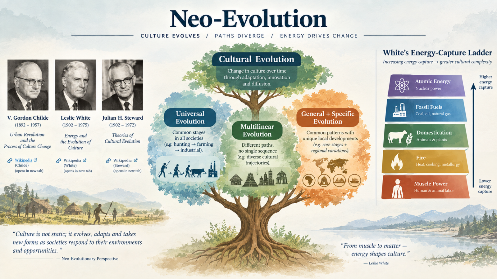 Neo-Evolutionism in Anthropology: Childe, White, Steward, Sahlins and Service